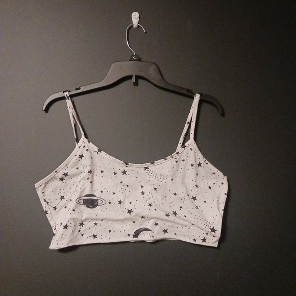 ROMWE Tops - ROMWE SPACE THEME BLACK AND CREME CROP TOP